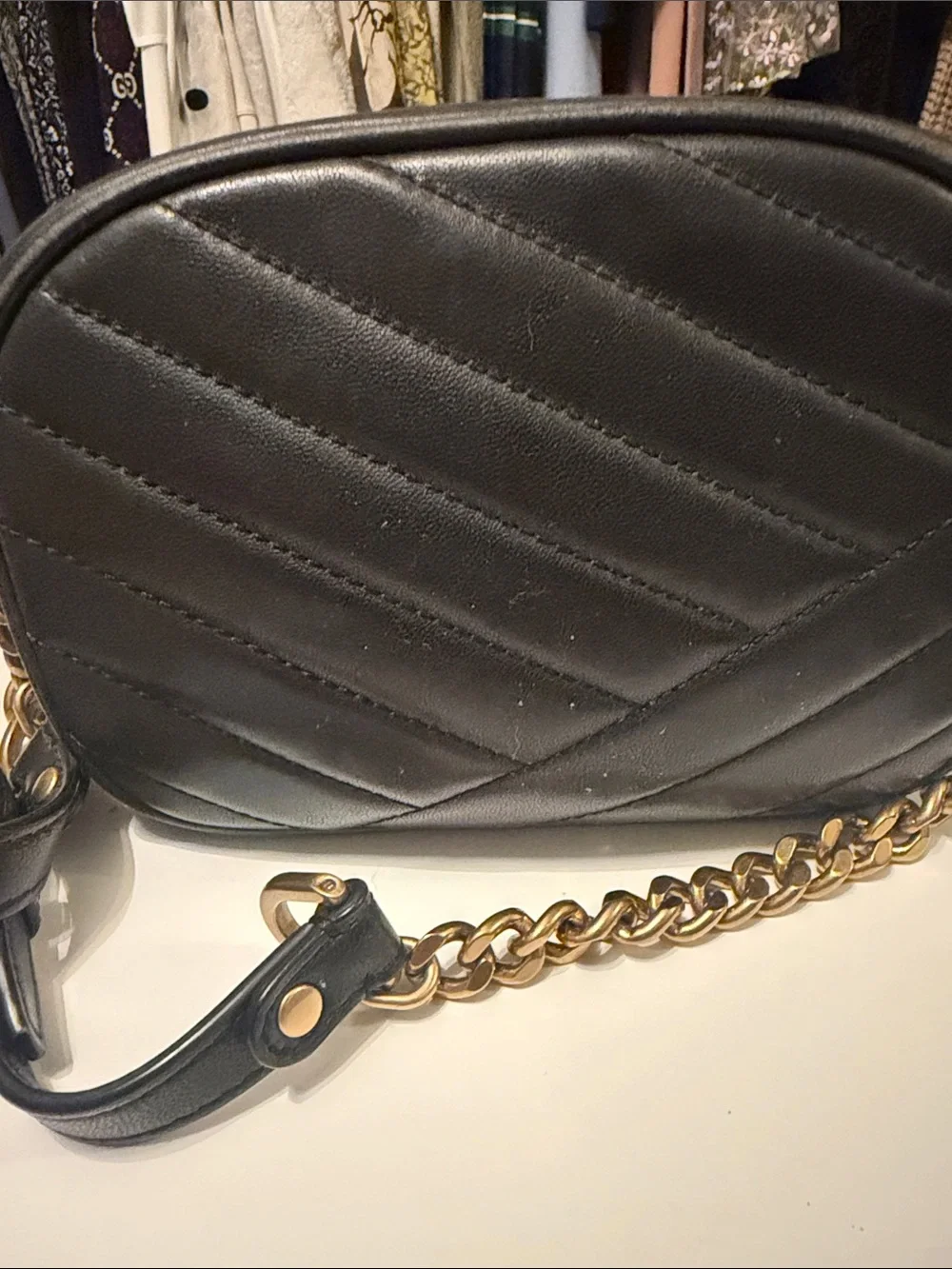 Tory Burch Kira Black Quilted Camera Bag with Gold Logo